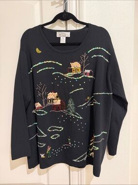 Beaded Christmas sweater black colorful 3x rayon nylon Lisa international